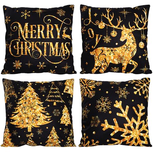 Hianjoo Funda de Coj&iacute;n Navide&ntilde;a 45 x 45cm, 4 Piezas Fundas Navide&ntilde;as Algod&oacute;n Suave Fundas de...