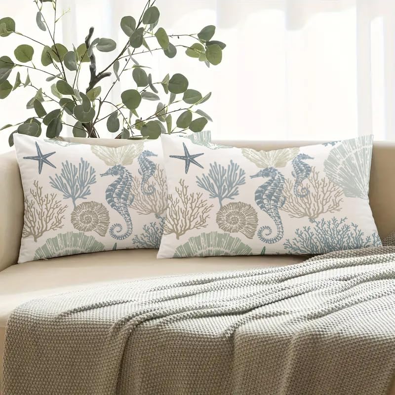Miuyunya Juego de 2 Oceano Decorativo Funda de coj&iacute;ns de Poli&eacute;ster 30 x 50 cm Fundas Cojines...