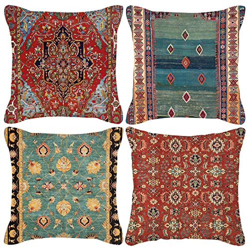 HOSTECCO Juego de 4 fundas de almohada persas Kilim de 18 x 18 pulgadas, fundas de almohada vintage...