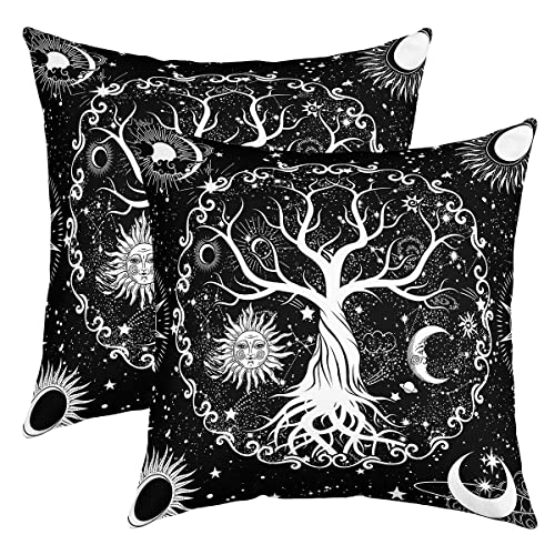 Juego de 2 fundas de almohada de &aacute;rbol de la vida de 16 x 16 pulgadas, fundas de almohada de sol y...