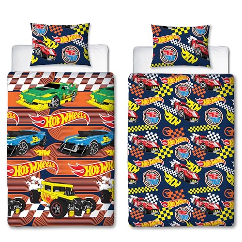 Hot Wheels - Juego de Funda de edred&oacute;n para Cama Individual con Licencia Oficial de Racer, Ropa de...