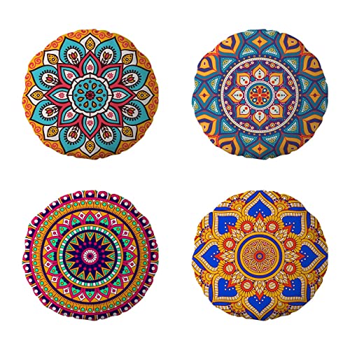 ZPUBLI+ 4 Fundas Mandala para Cojines Redondos, Diferentes Modelos, Fundas Decorativas para sal&oacute;n,...