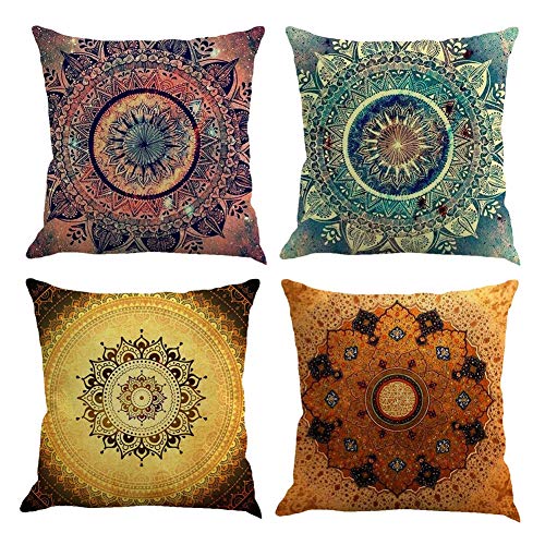 Gspirit 4 Pack Retro Mandala Bohemia Algodón Lino Throw Pillow Case Funda de Almohada para Cojín...