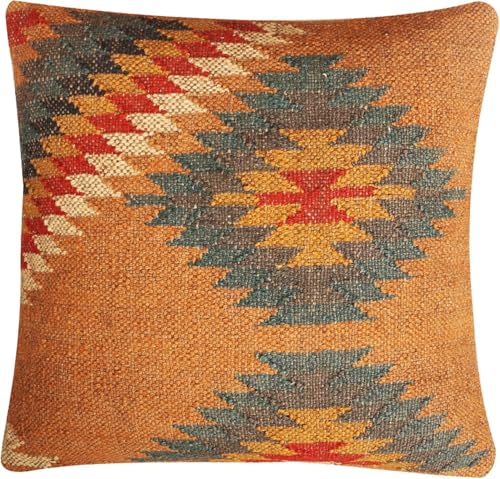INDACORIFY - Funda de coj&iacute;n de Yute Indio de 18 x 18 Pulgadas, Hecha a Mano, con dise&ntilde;o de Kilim,...