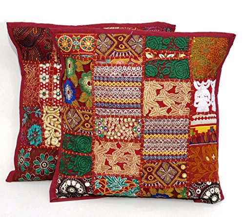 Handicraftsuk - Fundas de coj&iacute;n, 2 unidades, dise&ntilde;o hind&uacute;, hechas a mano, cl&aacute;sicas, decorativas,...