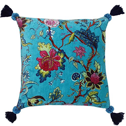 Paoletti Riva Funda Cojín Árbol de la Vida 50 x 50 cm, Estampado Floral Chinoiserie, Pompones,...