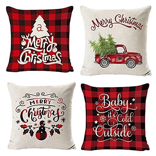 HIQE-FL Funda de Cojines Navideño,4Pcs Fundas Navideñas para Cojines,Fundas Cojines de...