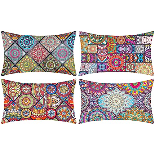 DakTou Juego de 4 Funda de Cojine Decorativos Mandala Etnico Boho Fundas de Almohadas 30x50cm...