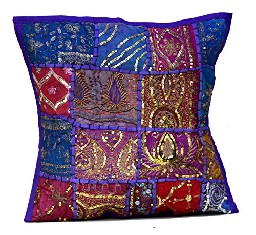 Funda de coj&iacute;n bordada, estilo &eacute;tnico con lentejuelas