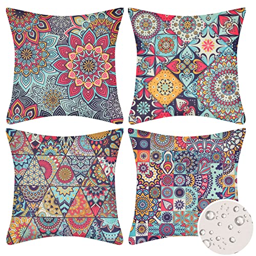 Juego de 4 Fundas de Coj&iacute;n Impermeables 45x45 cm Bohemias Decorativas Funda de Almohada Cuadrada de...