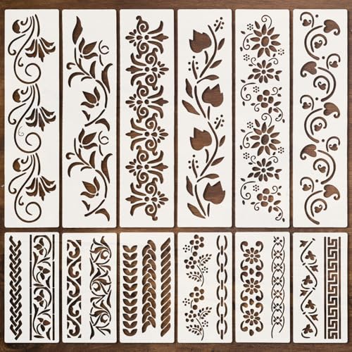 Plantillas con dise&ntilde;o floral, 12 piezas reutilizables | Decoraci&oacute;n de paredes, manualidades,...