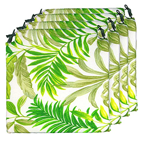 TIENDA EURASIA - Pack de 4 Cojines para Sillas, Estampado Tropical Green, con 2 Correas de...