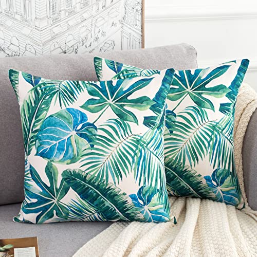 Funda de Coj&iacute;n 50x50 cm Plantas Tropicales Hojas Verdes Funda de Almohada Cuadrado Lino Primavera...