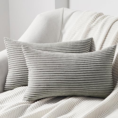 Topfinel Fundas Cojines Sofa 30x50 Gris de Pana para Decoracion Hogar Moderno Salon,Funda Cojin para...