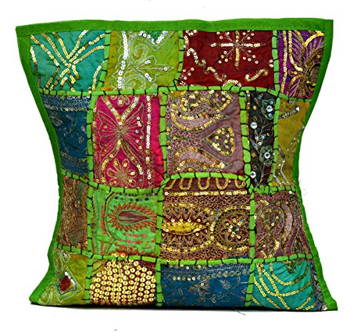 Funda de coj&iacute;n bordada, estilo &eacute;tnico con lentejuelas