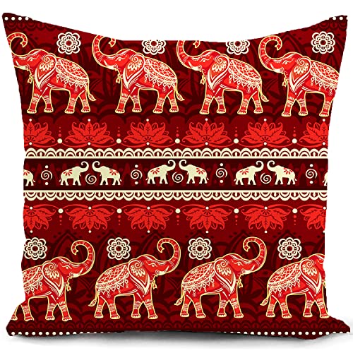 HUASHUZI Fundas Cojines 40x40 Elefantes etnicos Rojo India Cojines Sofa Decorativos Salon Regalo...